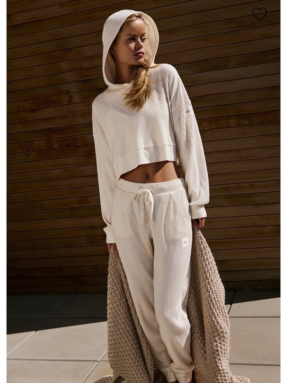 Authentic Alo Muse Hoodie ivory Cozy Ribbed top Hoodie